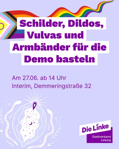 Schilder, Dildos, Vulvas und Armbänder für die Demo basteln