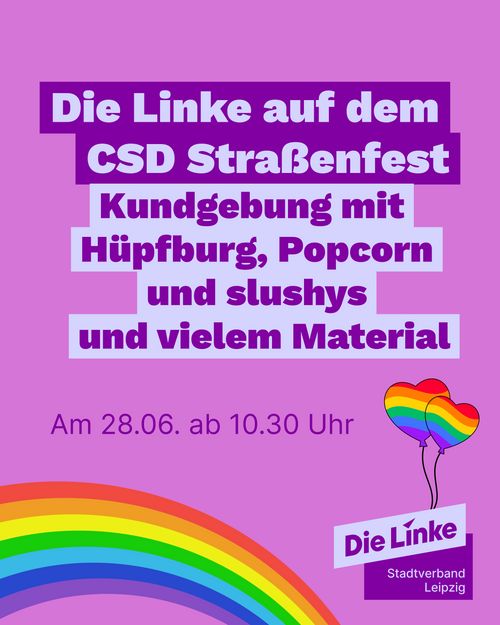 Linke auf dem CSD Straßenfest und Kundgebung mit Hüpfburg, Popcorn und slushys und vielem Material