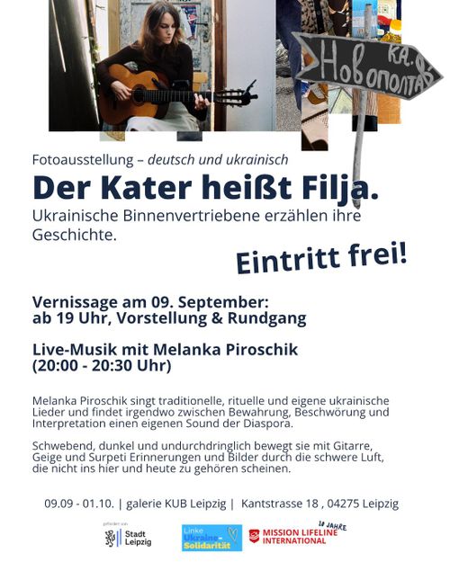 Vernissage mit Melanka Piroschik “Der Kater heißt Filja. Ukrainische Binnenvertriebene erzählen ihre Geschichte“